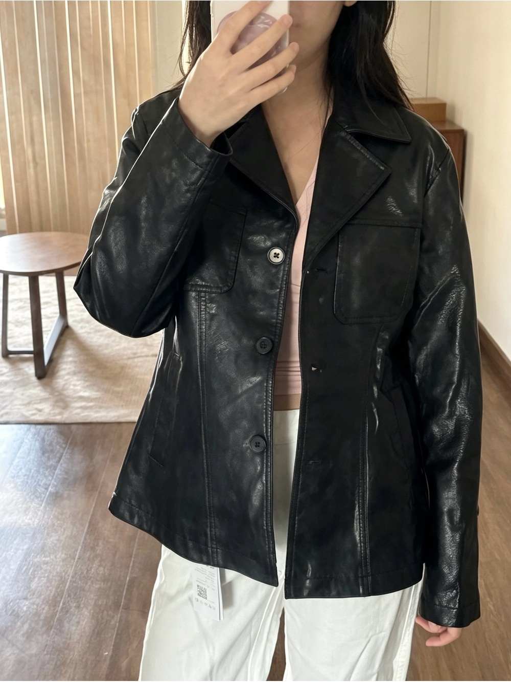 Reclaimed Vintage Black Faux Leather Button-Front Jacket